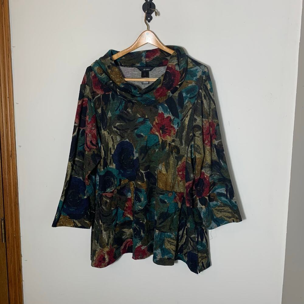 Womens Plus Size Ali Miles Cowl Neck Tunic Blouse Multicolor Size 2X EUC!